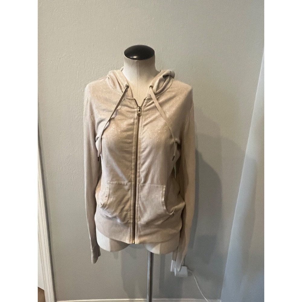 Old Navy Women's Medium Beige Gold Shimmer Full Zip Hoodie Lightweight Jacket